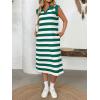 image:imageCHARTOU Women Casual Polo V Neck Tshirt Dress Striped Cap Sleeve Midi Dresses Summer Loose TunicsGreen