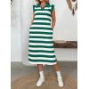 image:imageCHARTOU Women Casual Polo V Neck Tshirt Dress Striped Cap Sleeve Midi Dresses Summer Loose TunicsGreen