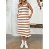 image:imageCHARTOU Women Casual Polo V Neck Tshirt Dress Striped Cap Sleeve Midi Dresses Summer Loose TunicsKhaki