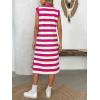 image:imageCHARTOU Women Casual Polo V Neck Tshirt Dress Striped Cap Sleeve Midi Dresses Summer Loose TunicsPink