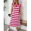 image:imageCHARTOU Women Casual Polo V Neck Tshirt Dress Striped Cap Sleeve Midi Dresses Summer Loose TunicsPink