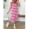 image:imageCHARTOU Women Casual Polo V Neck Tshirt Dress Striped Cap Sleeve Midi Dresses Summer Loose TunicsPink