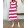 image:imageCHARTOU Women Casual Polo V Neck Tshirt Dress Striped Cap Sleeve Midi Dresses Summer Loose TunicsPink