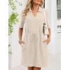 image:imageCHARTOU Women Casual Waffle Polo Tshirt Dress Summer Loose Drawstring Waist Short Dress with PocketsApricot