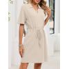 image:imageCHARTOU Women Casual Waffle Polo Tshirt Dress Summer Loose Drawstring Waist Short Dress with PocketsApricot