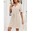 image:imageCHARTOU Women Casual Waffle Polo Tshirt Dress Summer Loose Drawstring Waist Short Dress with PocketsApricot