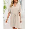 image:imageCHARTOU Women Casual Waffle Polo Tshirt Dress Summer Loose Drawstring Waist Short Dress with PocketsApricot