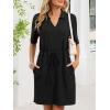 image:imageCHARTOU Women Casual Waffle Polo Tshirt Dress Summer Loose Drawstring Waist Short Dress with PocketsBlack