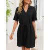 image:imageCHARTOU Women Casual Waffle Polo Tshirt Dress Summer Loose Drawstring Waist Short Dress with PocketsBlack