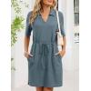 image:imageCHARTOU Women Casual Waffle Polo Tshirt Dress Summer Loose Drawstring Waist Short Dress with PocketsBlue