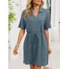 image:imageCHARTOU Women Casual Waffle Polo Tshirt Dress Summer Loose Drawstring Waist Short Dress with PocketsBlue