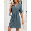 image:imageCHARTOU Women Casual Waffle Polo Tshirt Dress Summer Loose Drawstring Waist Short Dress with PocketsBlue
