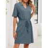 image:imageCHARTOU Women Casual Waffle Polo Tshirt Dress Summer Loose Drawstring Waist Short Dress with PocketsBlue