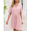 image:imageCHARTOU Women Casual Waffle Polo Tshirt Dress Summer Loose Drawstring Waist Short Dress with PocketsPink