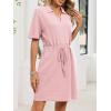 image:imageCHARTOU Women Casual Waffle Polo Tshirt Dress Summer Loose Drawstring Waist Short Dress with PocketsPink
