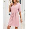 image:imageCHARTOU Women Casual Waffle Polo Tshirt Dress Summer Loose Drawstring Waist Short Dress with PocketsPink