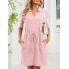 image:imageCHARTOU Women Casual Waffle Polo Tshirt Dress Summer Loose Drawstring Waist Short Dress with PocketsPink