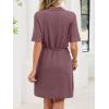 image:imageCHARTOU Women Casual Waffle Polo Tshirt Dress Summer Loose Drawstring Waist Short Dress with PocketsPurple