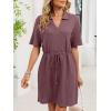 image:imageCHARTOU Women Casual Waffle Polo Tshirt Dress Summer Loose Drawstring Waist Short Dress with PocketsPurple