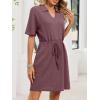 image:imageCHARTOU Women Casual Waffle Polo Tshirt Dress Summer Loose Drawstring Waist Short Dress with PocketsPurple