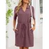 image:imageCHARTOU Women Casual Waffle Polo Tshirt Dress Summer Loose Drawstring Waist Short Dress with PocketsPurple