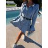 image:imageCHARTOU Women Chic Bell Sleeve Denim Dress Slim Button Down Flare Mini Jean Shirt Dress with BeltBlue