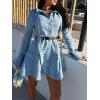 image:imageCHARTOU Women Chic Bell Sleeve Denim Dress Slim Button Down Flare Mini Jean Shirt Dress with BeltBlue