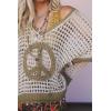 image:imageCHARTOU Women Chunky Cable Knit Sweater Vest Color Contrast Hollow Out Half Sleeve Pullover Tank TopsApricot