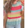 image:imageCHARTOU Women Color Block Striped Tank Top Crewneck Cap Short Sleeve Knitted Pullover SweaterMuticolor