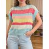 image:imageCHARTOU Women Color Block Striped Tank Top Crewneck Cap Short Sleeve Knitted Pullover SweaterMuticolor