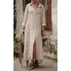 image:imageCHARTOU Women Cotton Linen Button Up Shirt Dress Flowy Long Sleeve Maxi Dress Modest Beach Cover Ups Kaftan SundressApricot