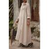 image:imageCHARTOU Women Cotton Linen Button Up Shirt Dress Flowy Long Sleeve Maxi Dress Modest Beach Cover Ups Kaftan SundressApricot