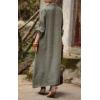 image:imageCHARTOU Women Cotton Linen Button Up Shirt Dress Flowy Long Sleeve Maxi Dress Modest Beach Cover Ups Kaftan SundressArmy Green