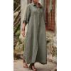 image:imageCHARTOU Women Cotton Linen Button Up Shirt Dress Flowy Long Sleeve Maxi Dress Modest Beach Cover Ups Kaftan SundressArmy Green
