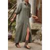image:imageCHARTOU Women Cotton Linen Button Up Shirt Dress Flowy Long Sleeve Maxi Dress Modest Beach Cover Ups Kaftan SundressArmy Green