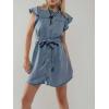image:imageCHARTOU Women Denim Mini Dress Ruffle Crewneck Flutter Sleeve Button Down Shirt Dress with BeltBlue