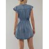 image:imageCHARTOU Women Denim Mini Dress Ruffle Crewneck Flutter Sleeve Button Down Shirt Dress with BeltBlue