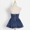 image:imageCHARTOU Women Denim Tube Tops Y2k Bustier Corset Jean Shirt Ruffled Strapless Mini Denim Dress Street WearBlue