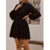 image:imageCHARTOU Women Eyelet Lace Shirt Dress Long Puff Sleeve Summer Smocked Elegant Party Mini DressBlack