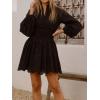 image:imageCHARTOU Women Eyelet Lace Shirt Dress Long Puff Sleeve Summer Smocked Elegant Party Mini DressBlack