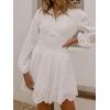image:imageCHARTOU Women Eyelet Lace Shirt Dress Long Puff Sleeve Summer Smocked Elegant Party Mini DressWhite