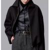 image:imageCHARTOU Women Fall Crop Wool Jacket Zip Up Bomber Coats Ruched Hem Winter OutwearBlack