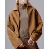 image:imageCHARTOU Women Fall Crop Wool Jacket Zip Up Bomber Coats Ruched Hem Winter OutwearCamel