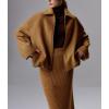image:imageCHARTOU Women Fall Crop Wool Jacket Zip Up Bomber Coats Ruched Hem Winter OutwearCamel