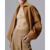 image:imageCHARTOU Women Fall Crop Wool Jacket Zip Up Bomber Coats Ruched Hem Winter OutwearCamel