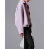 image:imageCHARTOU Women Fall Crop Wool Jacket Zip Up Bomber Coats Ruched Hem Winter OutwearPurple