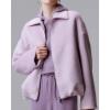 image:imageCHARTOU Women Fall Crop Wool Jacket Zip Up Bomber Coats Ruched Hem Winter OutwearPurple