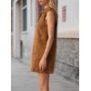 image:imageCHARTOU Women Faux Suede Mini Dress Sleeveless Buttons Lapel Patchwork Fall Winter Shirt DressCaramel