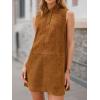 image:imageCHARTOU Women Faux Suede Mini Dress Sleeveless Buttons Lapel Patchwork Fall Winter Shirt DressCaramel