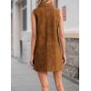image:imageCHARTOU Women Faux Suede Mini Dress Sleeveless Buttons Lapel Patchwork Fall Winter Shirt DressCaramel